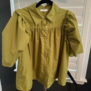 Entro Olive Green Puff Sleeve Blouse